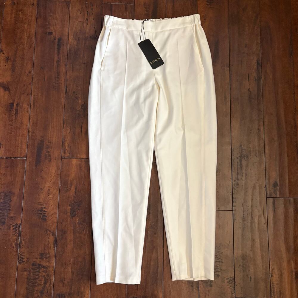 NWT Escada Tuskano 100% Virgin Wool Pants Womens DE 38 US 8 Cream Quiet Luxury